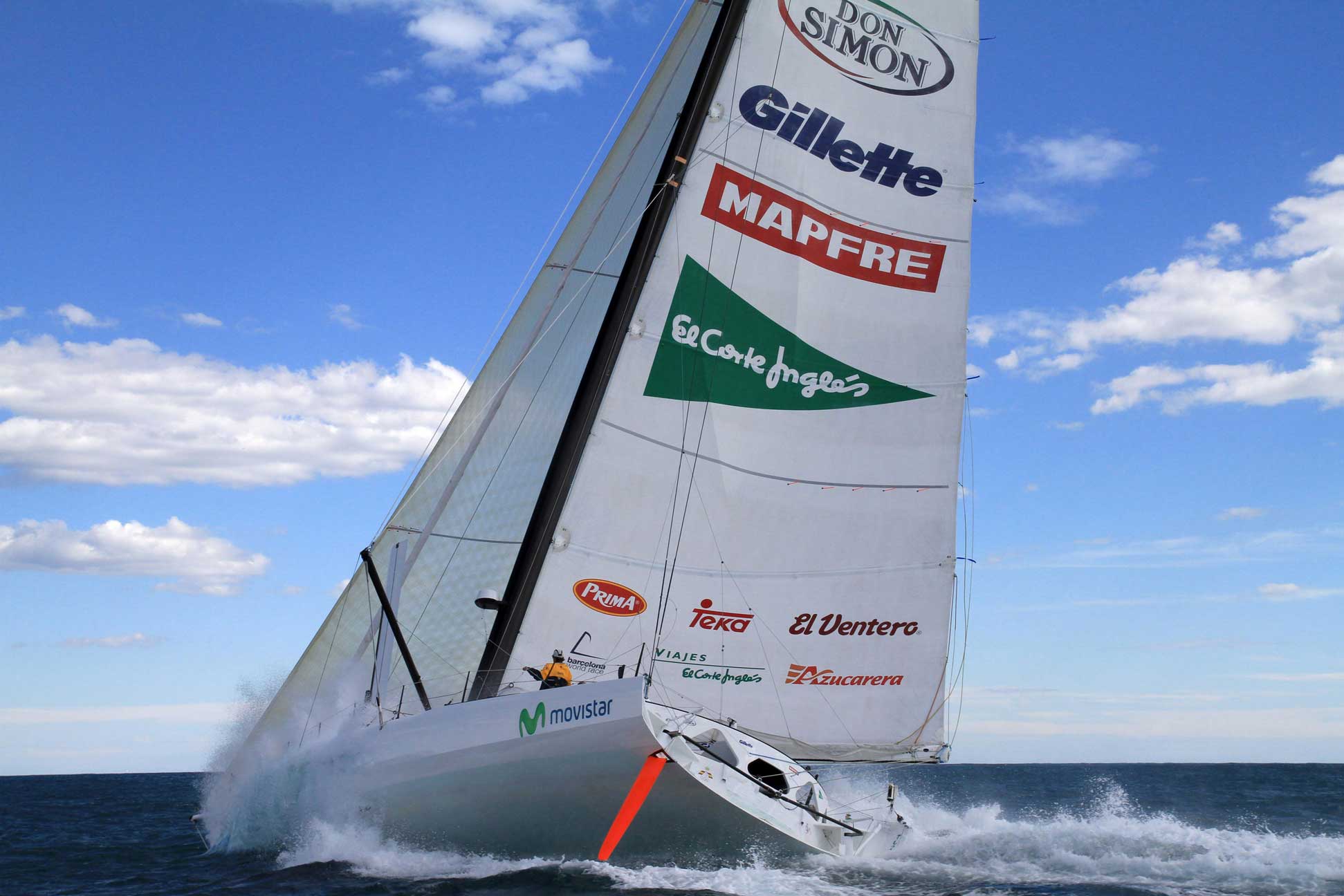 Movistar sponsored solar sailboat powered by Genasun mppt solar charge controllers in ocean